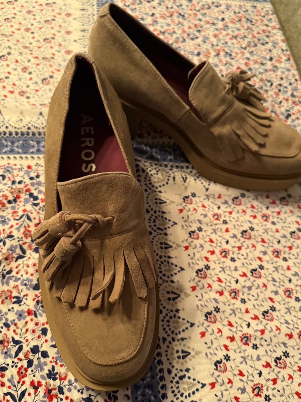 AEROSOLES Taupe Suede Fringe Tassel Loafers